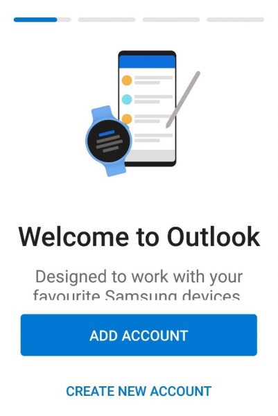 Open Outlook App and click the ADD ACCOUNT button.