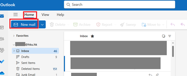 choose Home and press New mail.