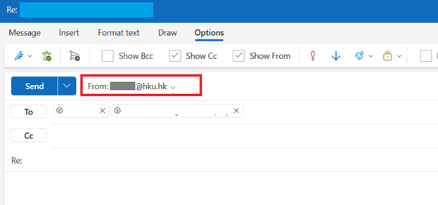 The From field will show as the selected shared mailbox.