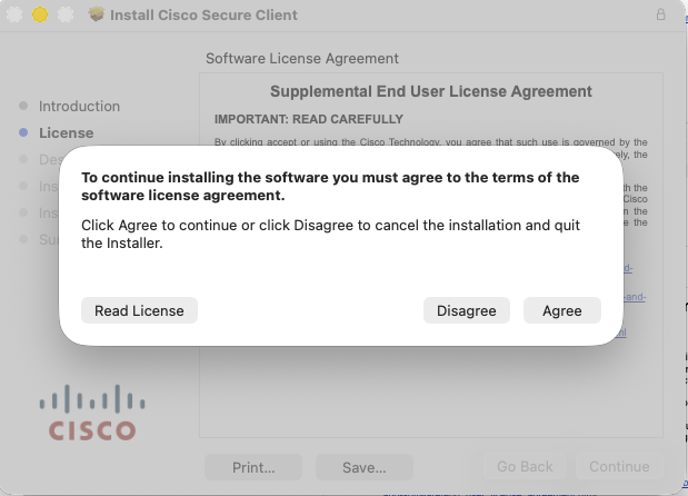 Click the Agree button to accept the license terms.