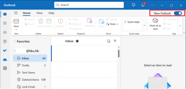 After that, “New Outlook” can be identified with below highlighted area in RED: