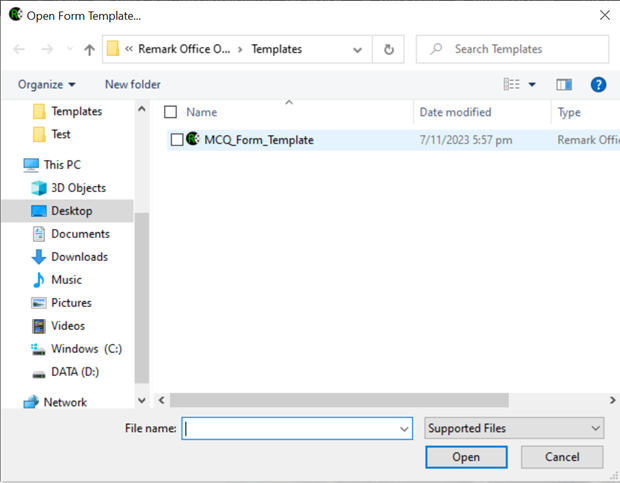 Open Form Template” in “File” menu and Select Form Template File