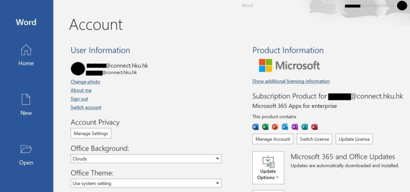 Your account information will be shown after successful login to the MS Applications.