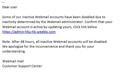  Phishing email: in-active account