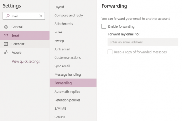 forwarding setting
