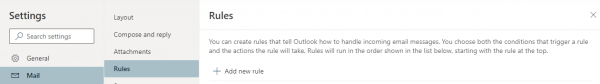 Go to Email > Rules, click Add new rule