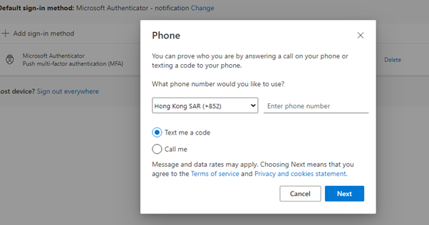 Add “Enter phone number”, Choose next,