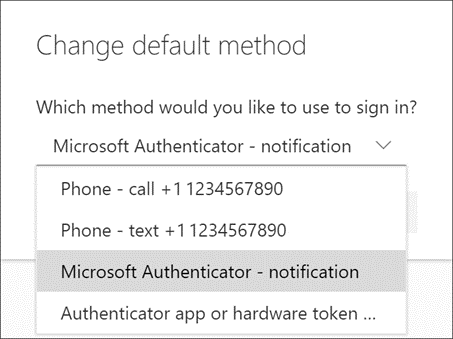 Choose Microsoft Authenticator - notification from the list of available methods. If you're not using the Microsoft Authenticator app, select the Authenticator app or hardware token option.