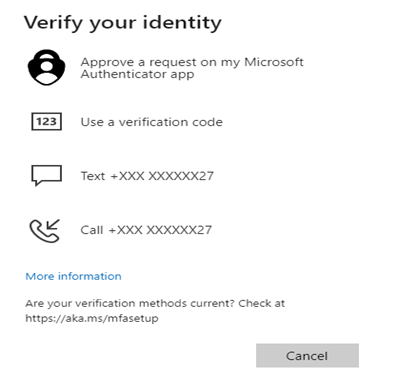 Select the "Verify your identity" option and follow the prompts to choose other authentication method.