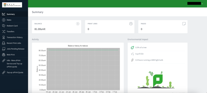 you can check the balance in the uprint portal.