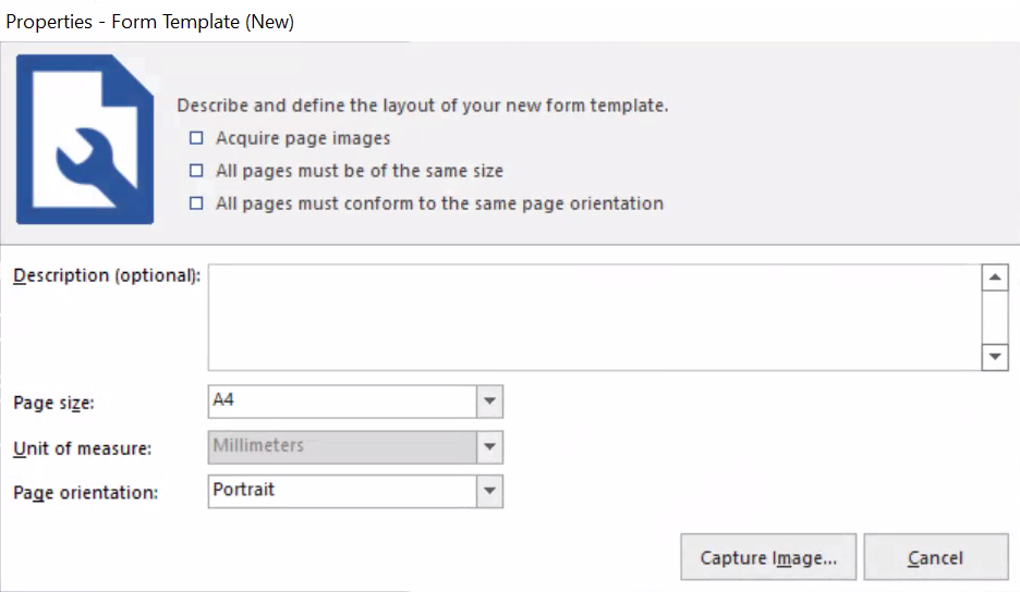 Step 2: Window “Properties – Form Template (new)” will open. You can enter some basic information about the scanned answer sheet.