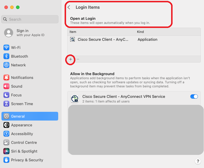 look for the Open at Login section