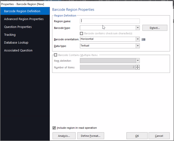 Window “Properties – Barcode Region” will open. You can set the properties of the regions based on your need.