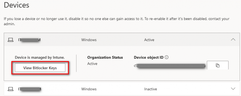 Click View Bitlocker Keys