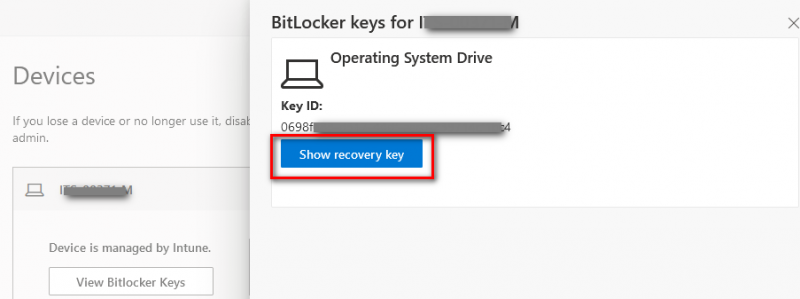 Click Show recovery key