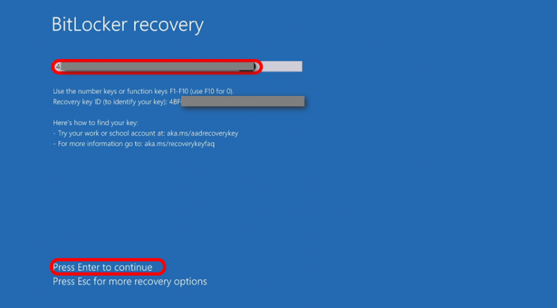 Once the BitLocker Recovery Key is available, please input it on the locked device.
