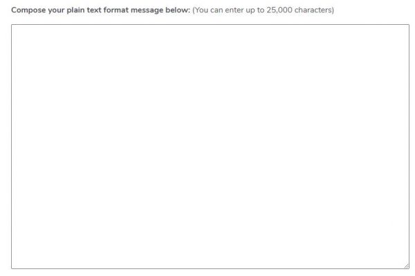 Compose your message in plain text format inside the text area