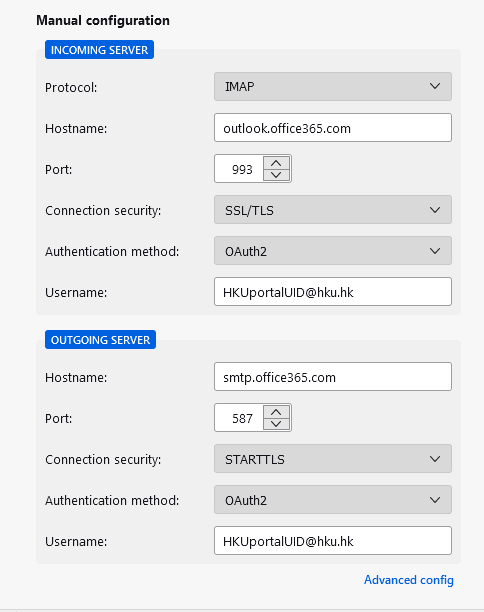 Click Configure manually and enter the details of incoming server and outgoing server as below.