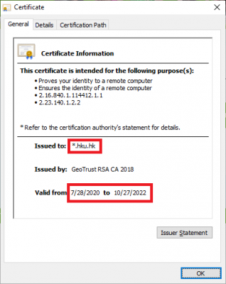 the SSL certificate details