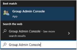 Press the Windows start menu, and type “Group Admin Console”
