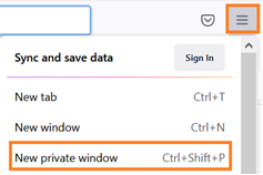 At the top right, click New private window. (For Mac: Shift + ⌘ + P)