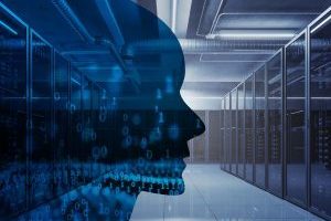 AI with computing server as background