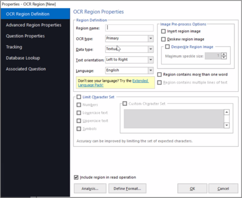 Window “Properties – OCR Region” will open. You can set the properties of the regions based on your need.