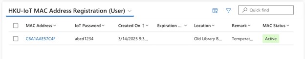 The registered MAC will be shown in main menu: