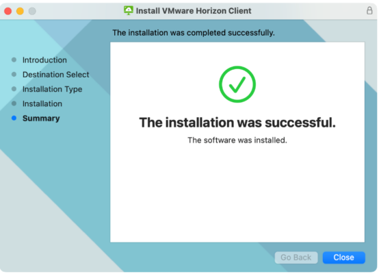 Click Close to complete the installation.