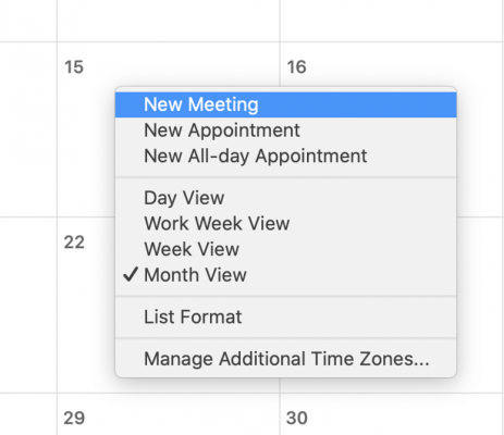 Select your preferred date for the meeting.  Right click and choose “New Meeting”.