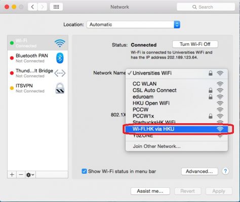 Select Wi-Fi.HK via HKU