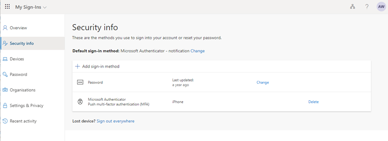 Open a browser, go and login to https://mysignins.microsoft.com/security-info with your <UID>@hku.hk (Staff) / <UID>@connect.hku.hk and Portal PIN