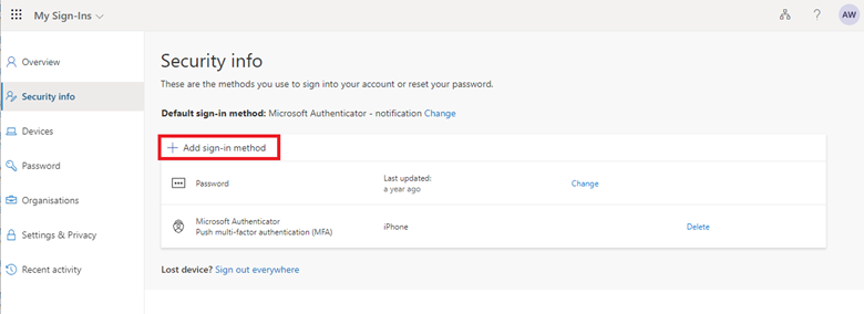 Click Add sign-in method.