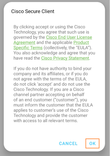 When you open the application for the first time, you will be prompted to read the license agreement. Tap OK to accept.