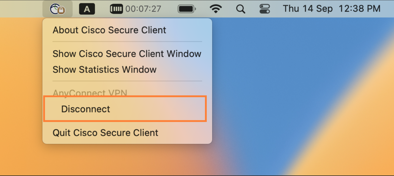 Click the VPN icon and click Disconnect to disconnect from HKUVPN Server.