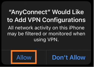 Tap Allow to add VPN configurations to your device