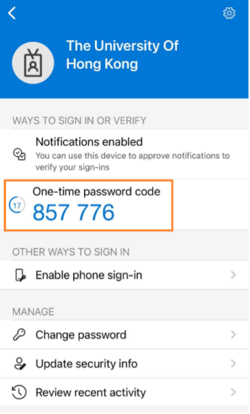 Retrieve the One-time password (OTP).