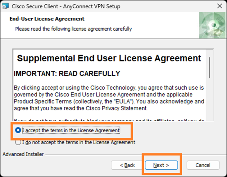 Select I accept the terms in the License Agreement and click Next