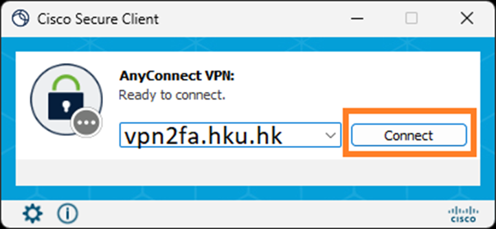 Enter “vpn2fa.hku.hk” and click Connect