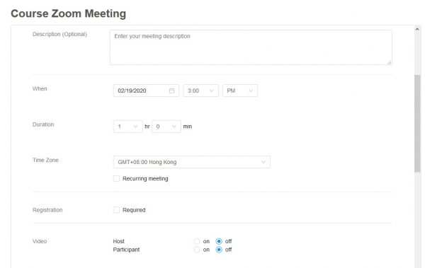 Course zoom meeting setup