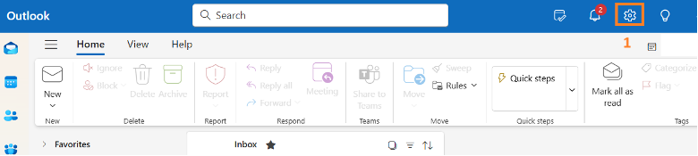 After open Outlook (new), Select Settings at the top right.