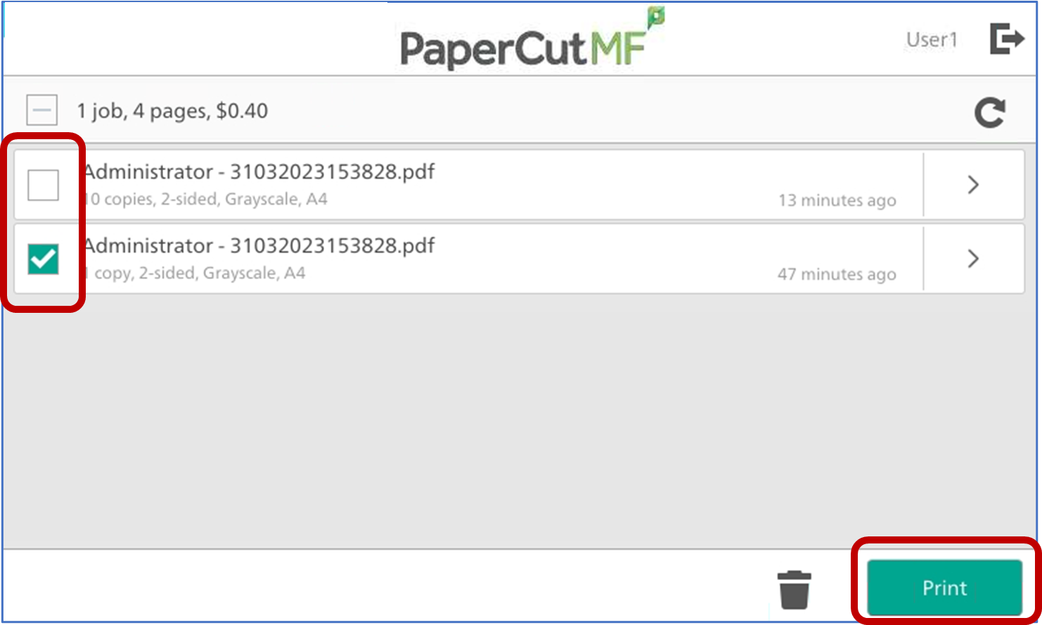 If you press the Print Release, you may see your print jobs here. Please select the job(s) to print