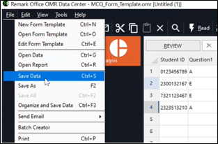 Step 12. After editing the data, select the “File” menu and click “Save Data” to save the exam data on the desktop (Remember backup this file in your own removable storage devices). Open the saved file on the desktop (Save as type: Remark Extended (*.RMX)).