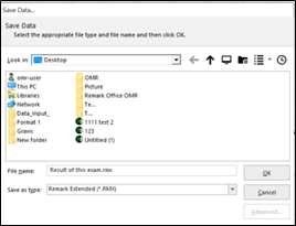 Step 12. After editing the data, select the “File” menu and click “Save Data” to save the exam data on the desktop (Remember backup this file in your own removable storage devices). Open the saved file on the desktop (Save as type: Remark Extended (*.RMX)).