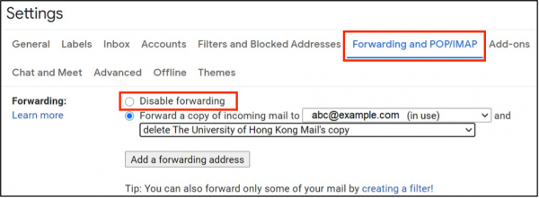 Click “Forwarding and POP/IMAP”