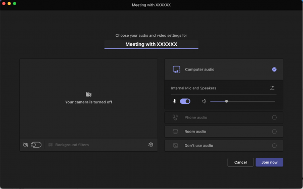 Teams internal mic settings