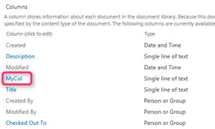 click the name of the column that you want to delete