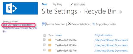 End user Recycle Bin items view