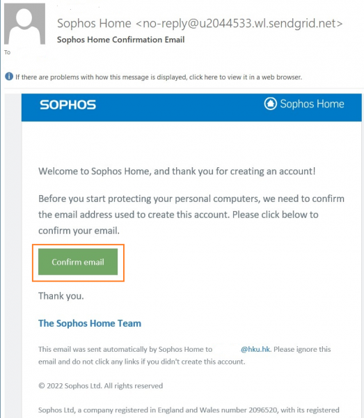 In the confirmation email, click Confirm email.