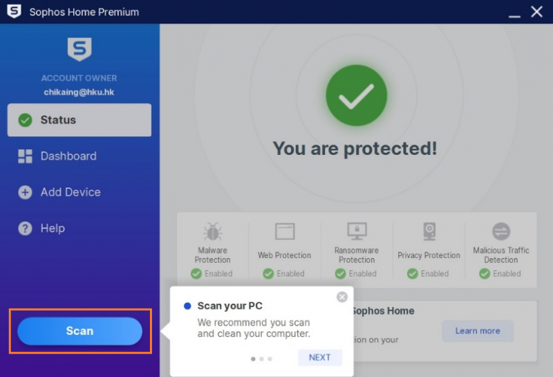 Click Scan to perform a scanning of your PC.